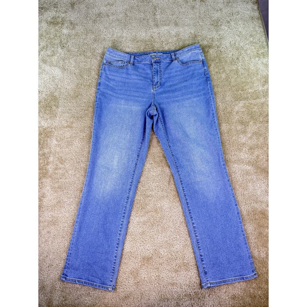 Lands End Womens Size 16 Blue Denim Modern Waist Straight Leg Jeans Stretch C821